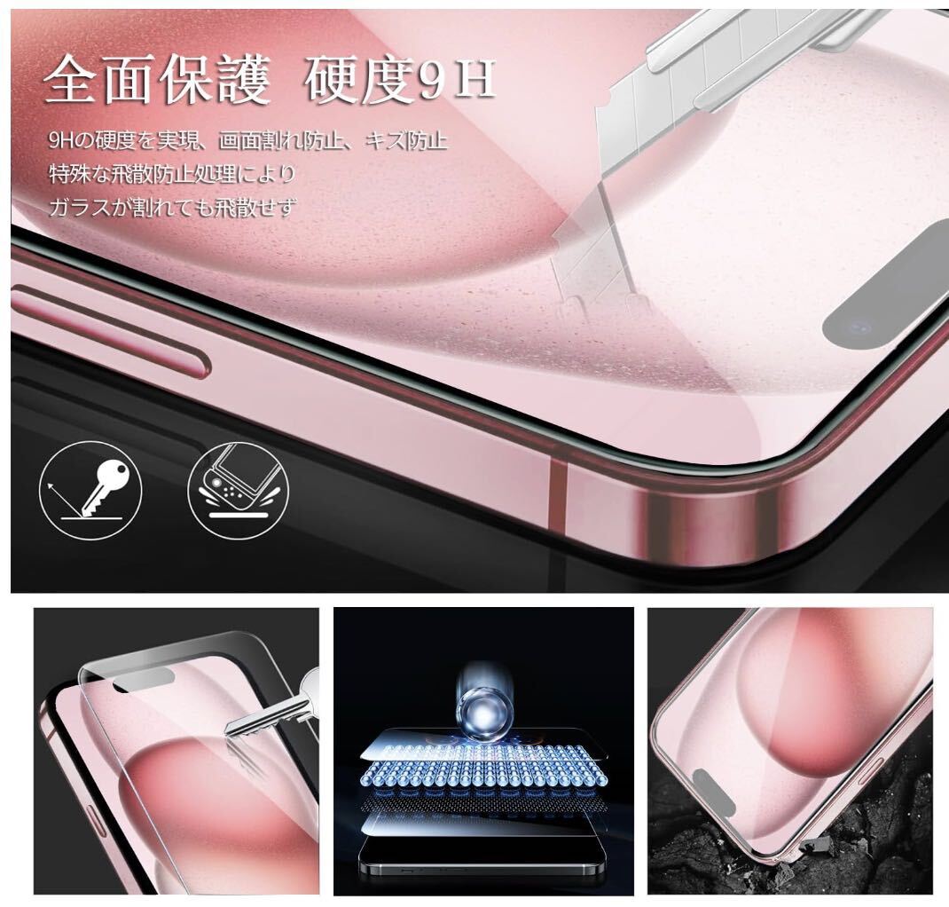 iPhone 15 Pro ブルーライトカット 強化ガラスフィルム 6.1インチ 指紋付着防止 気泡防止 高透過率 液晶保護フィルム