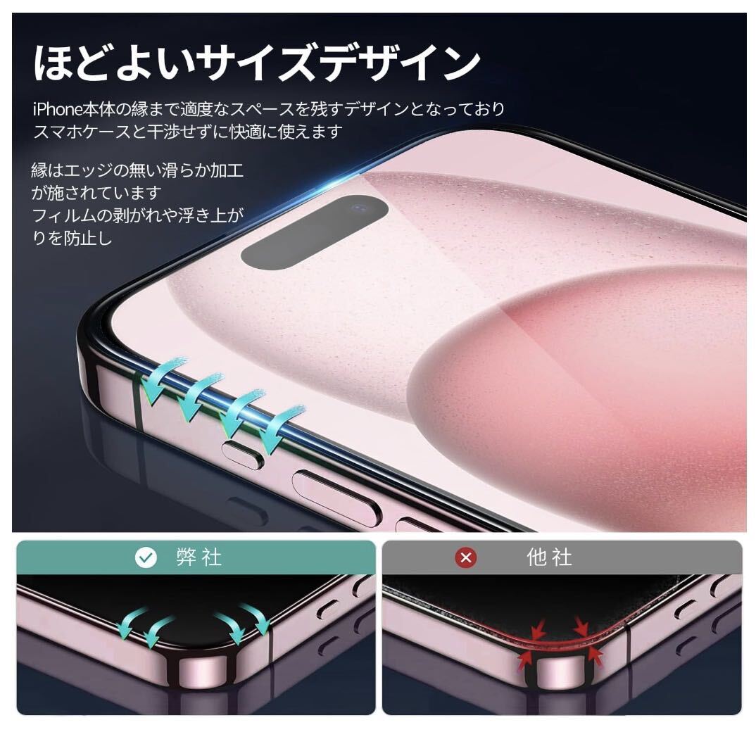 iPhone 15 Pro ブルーライトカット 強化ガラスフィルム 6.1インチ 指紋付着防止 気泡防止 高透過率 液晶保護フィルム_画像5