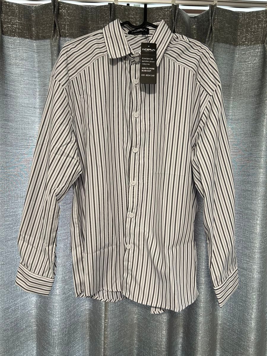 新品　メンズ　ストライプ 長袖シャツ　　ブラック　2xl