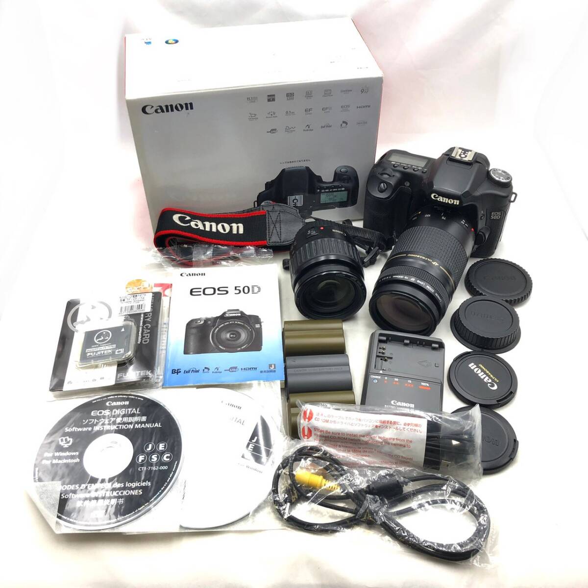 BEm033R 80 箱付き Canon EOS 50D 一眼レフ デジタルカメラ レンズ 説明書 チャージャー付き ULTRA SONIC EF 75-300mm/35-105mm 1:4.5-5.6_画像1