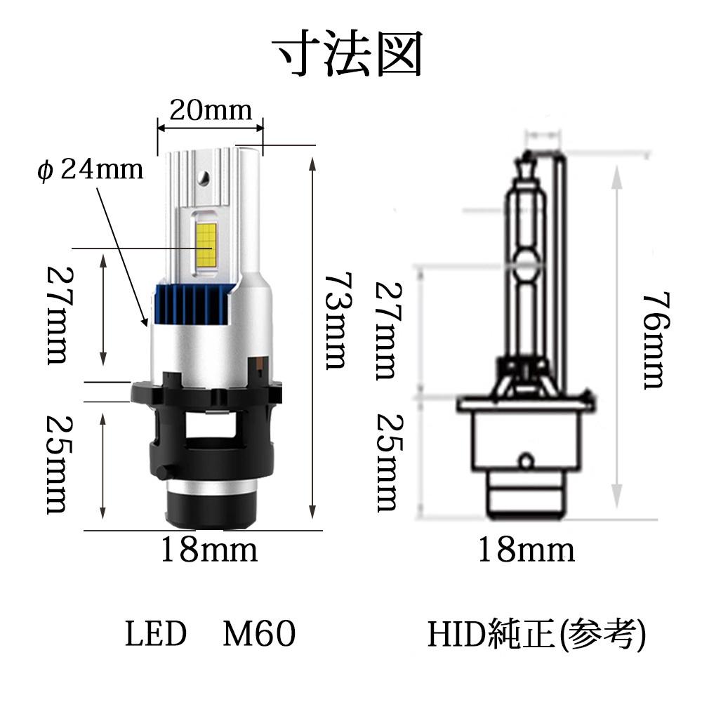 LEDヘッドライト D2R専用 35W専用 18000ルーメン 6000K ホワイト 車検対応 純正HID交換 2本セット 1年保証_画像10