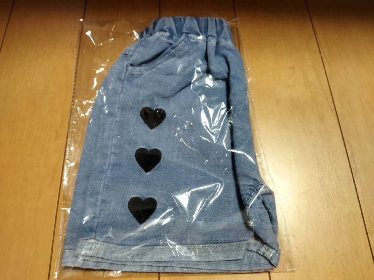 キッズ 黒ハート ショート デニム 韓国子供服 110cm  パンツ 