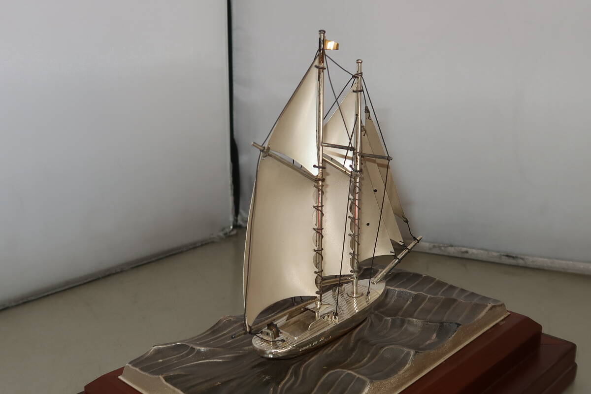 . прикладное искусство серебряный STERLING 980 печать парусное судно стеклянный кейс украшение 