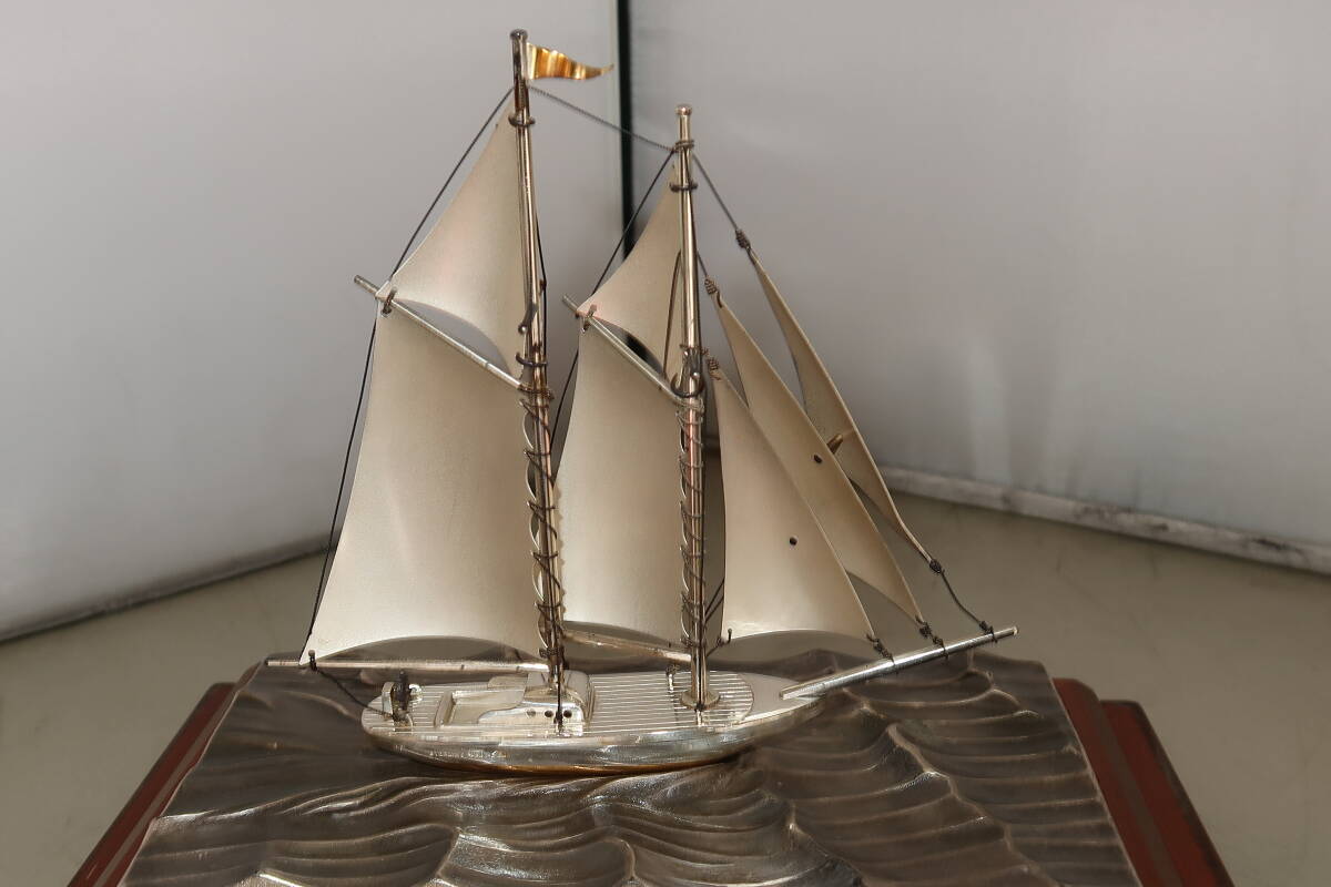 . прикладное искусство серебряный STERLING 980 печать парусное судно стеклянный кейс украшение 