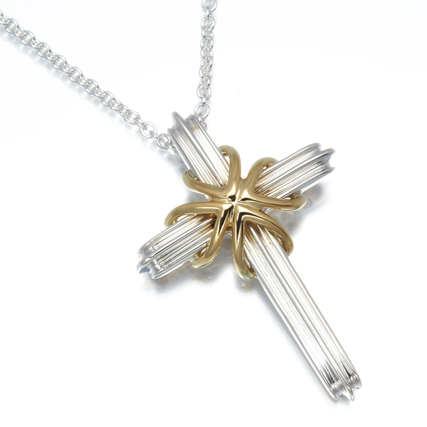  Tiffany necklace signature Cross long silver 925/K18YG BLJ