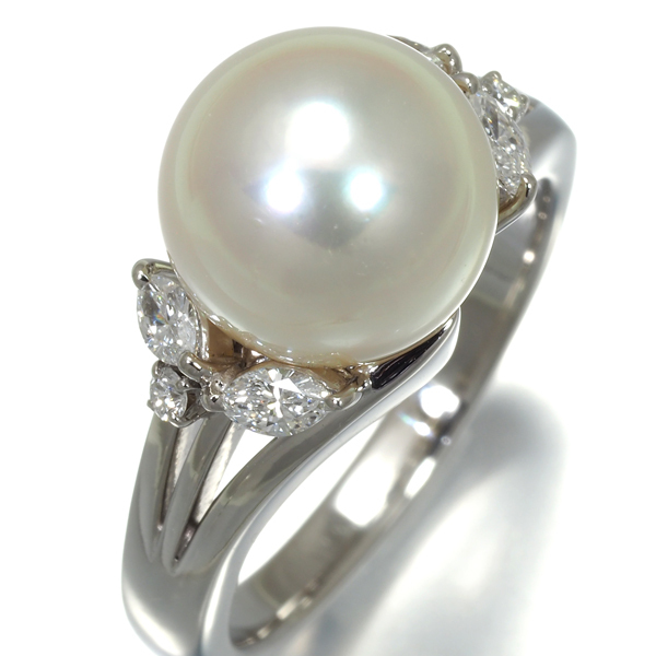 Mikimoto кольцо жемчуг жемчуг 9.8mm diamond 0.24ct 12 номер Pt950 BLJ большое снижение цены товар 