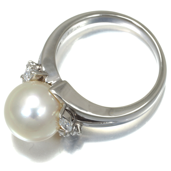 Mikimoto кольцо жемчуг жемчуг 9.8mm diamond 0.24ct 12 номер Pt950 BLJ большое снижение цены товар 