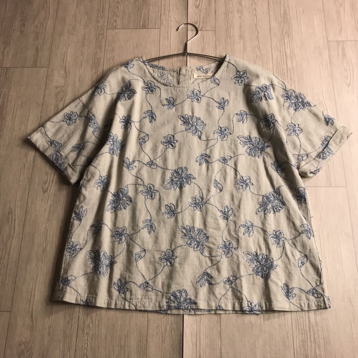100 иен старт * HEART MARKET Heart рынок вышивка дизайн ширина свободно body type покрытие блуза свободный размер 