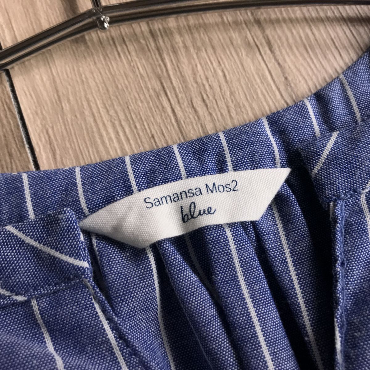 100 иен старт! samansa mos2 blue полоса блуза рукав gya The - свободный размер 