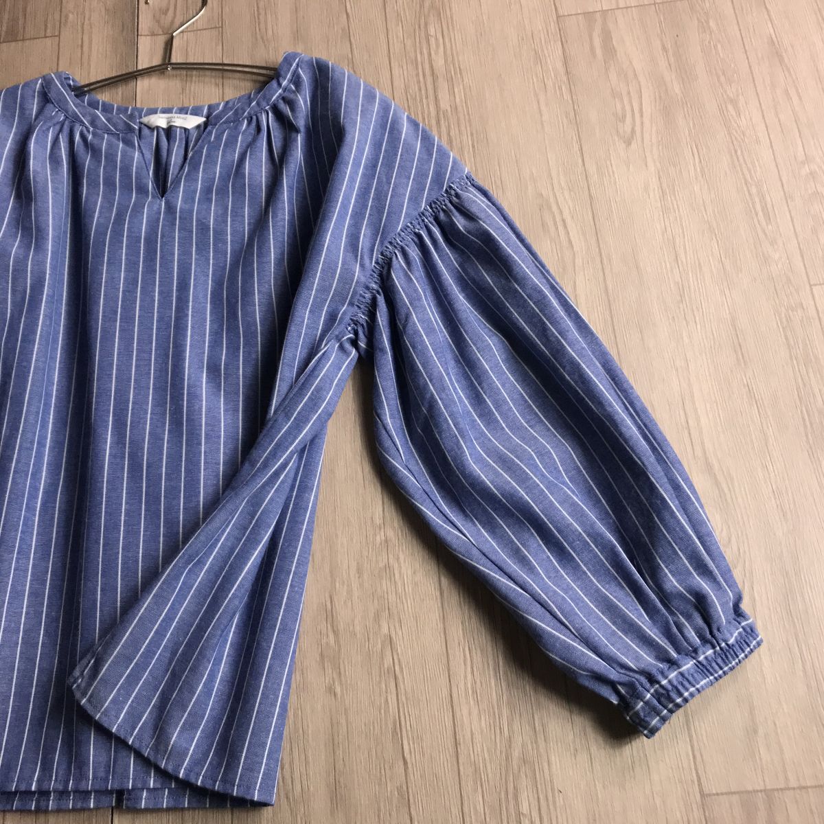 100 иен старт! samansa mos2 blue полоса блуза рукав gya The - свободный размер 