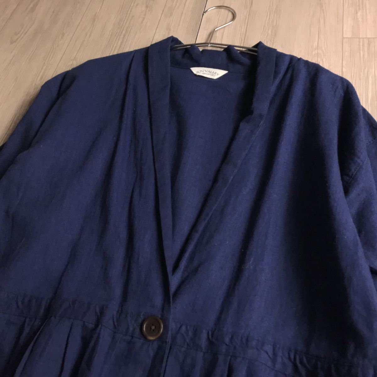 100 jpy start * sunvalley sunvalley linen100 flax one button front opening long coat gown 