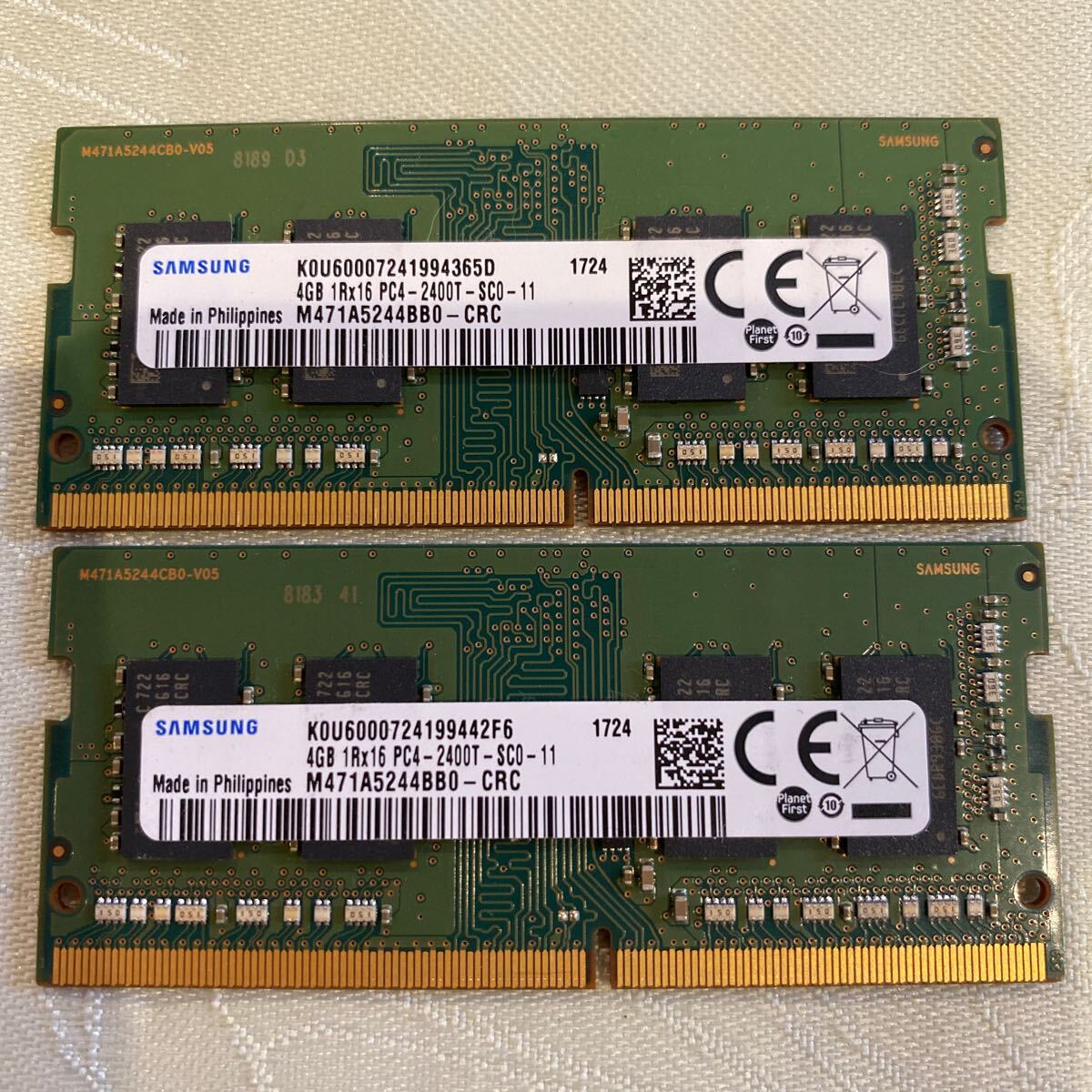 SAMSUNG DDR4 19200 1RX16 PC4 2400T 4GBX2枚セット(8GB)_画像1