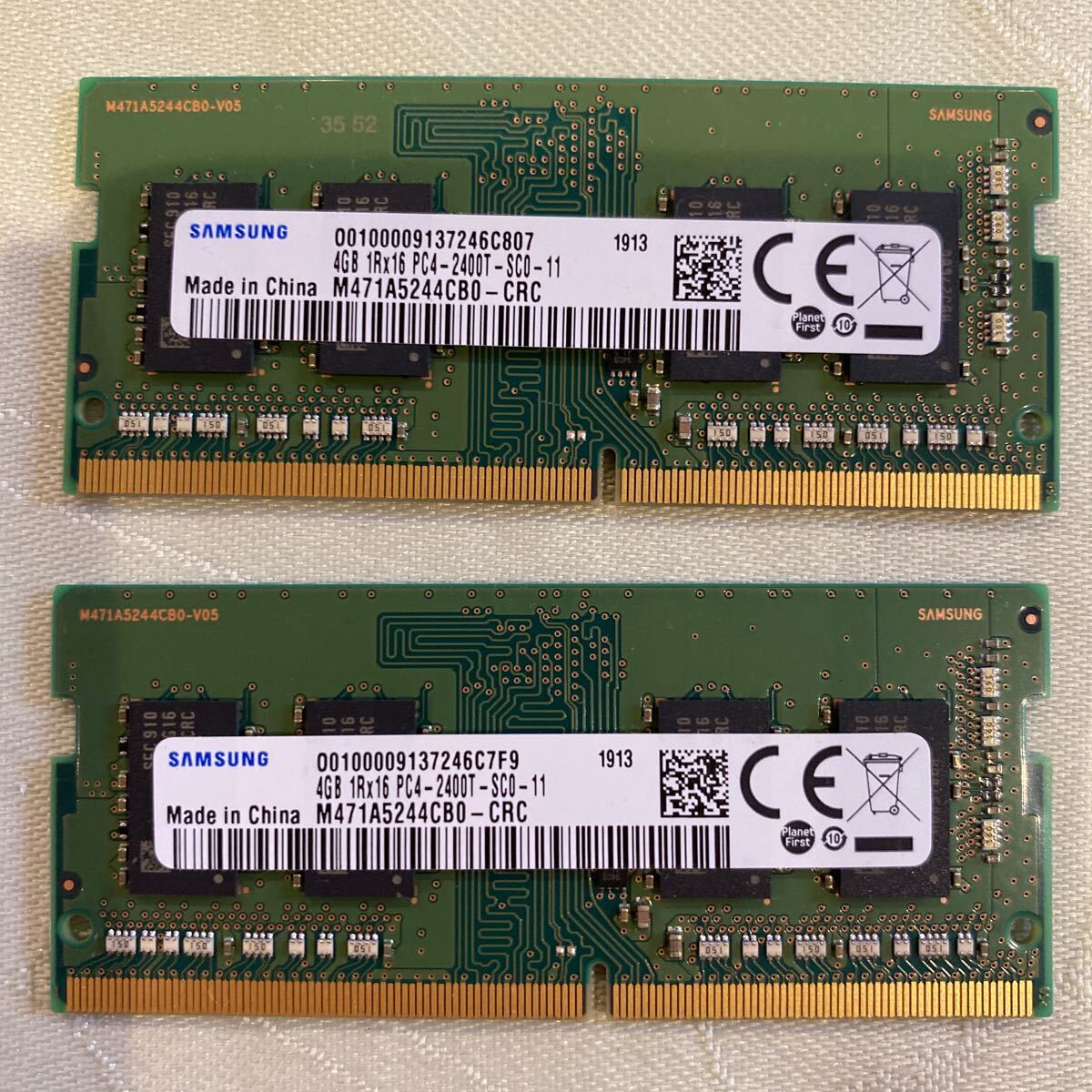 SAMSUNG DDR4 19200 1RX16 PC4 2400T 4GBX2枚セット(8GB)⑲_画像1