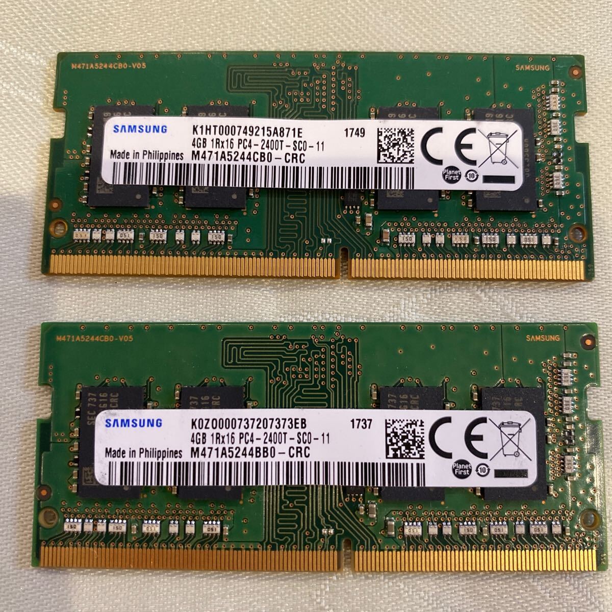 SAMSUNG DDR4 19200 1RX16 PC4 2400T 4GBX2枚セット(8GB)⑫_画像1