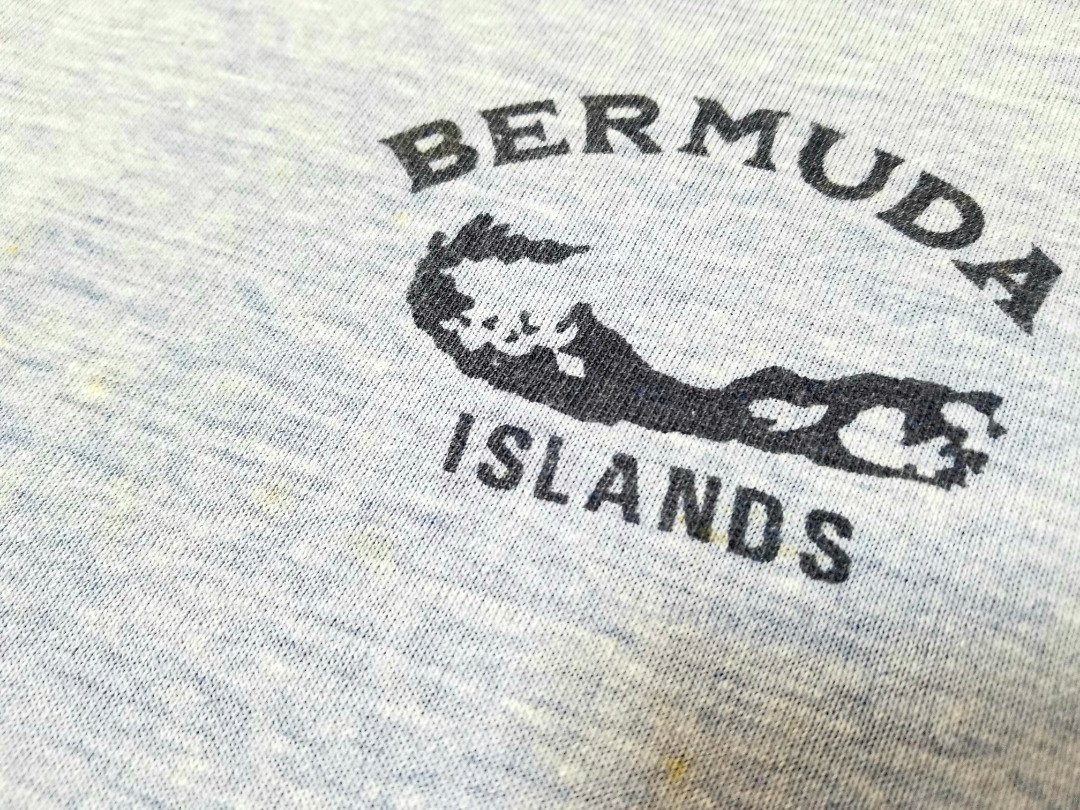 70s ビンテージ capital 青杢 染込みプリント Tシャツ “BERMUDA ISLANDS” XL // アメカジ アメリカ古着_画像4