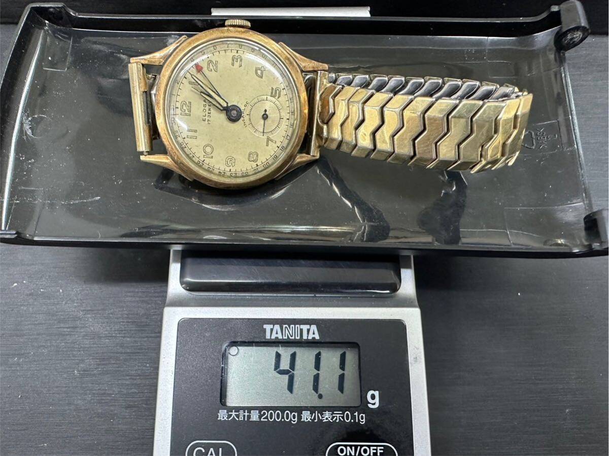 ELOGA エロガ 18K 0750刻印 金時計 総重量41.1g 18金 17石 ゴールド文字盤 メンズ 手巻き 腕時計 動作確認済み