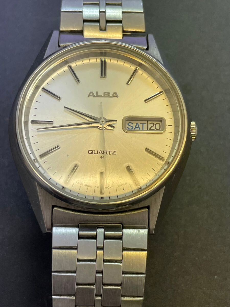 SEIKO セイコー ALBA アルバ Y504-8010 3針 デイデイト ラウンド シルバー文字盤 メンズ クオーツ 電池式 腕時計 動作未確認の画像1