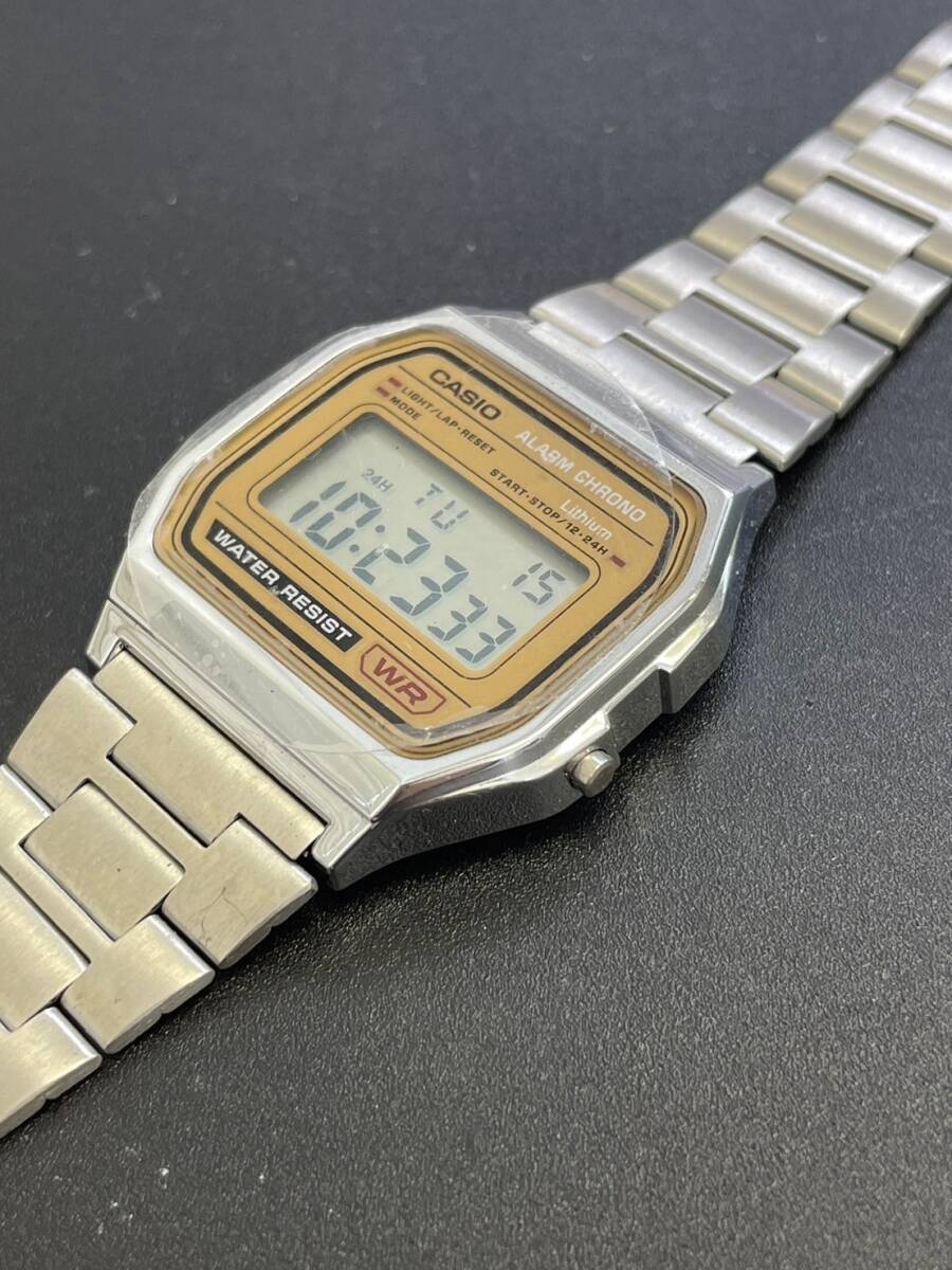 CASIO カシオ ALARM CHRONO アラームクロノ A158WE チープカシオ ゴールド文字盤 メンズ クオーツ 電池式 腕時計 動作確認済_画像2