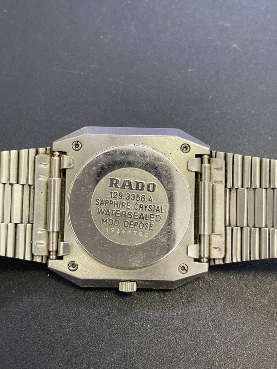 RADO ラドー FLORENCE フローレンス 129.3356.4 スクエア 3針 デイト ブラック文字盤 メンズ クオーツ 腕時計 動作未確認_画像5