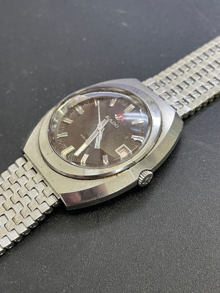 RADO ラドー KRIENS Water Sealed ウォーターシールド 3針 デイト カットガラス ブラウン文字盤 メンズ 自動巻き 腕時計 動作確認済み_画像2