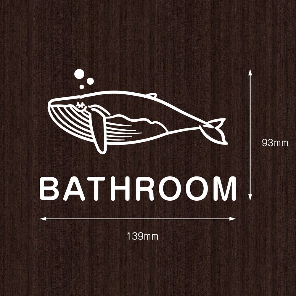 バスルーム用アニマルサインステッカー（クジラ） 浴室 風呂マーク 扉マーク ドアサイン シール 賃貸可