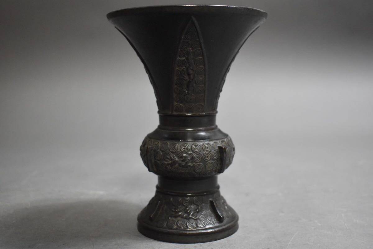【英】A1080 時代 古銅花入 日本美術 中国 銅製 銅器 花器 花瓶 骨董品 美術品 古美術 時代品 古玩の画像2