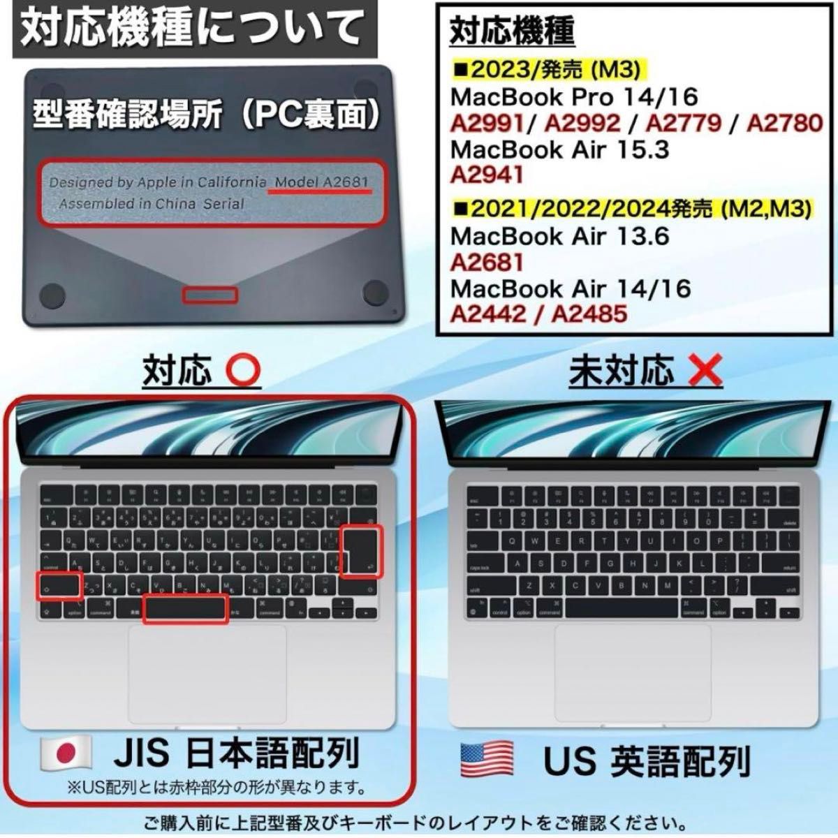 MacBook Air / Pro M2 M3キーボードカバー JIS配列 2021-2024対応 日本メーカー製 (クリア)  
