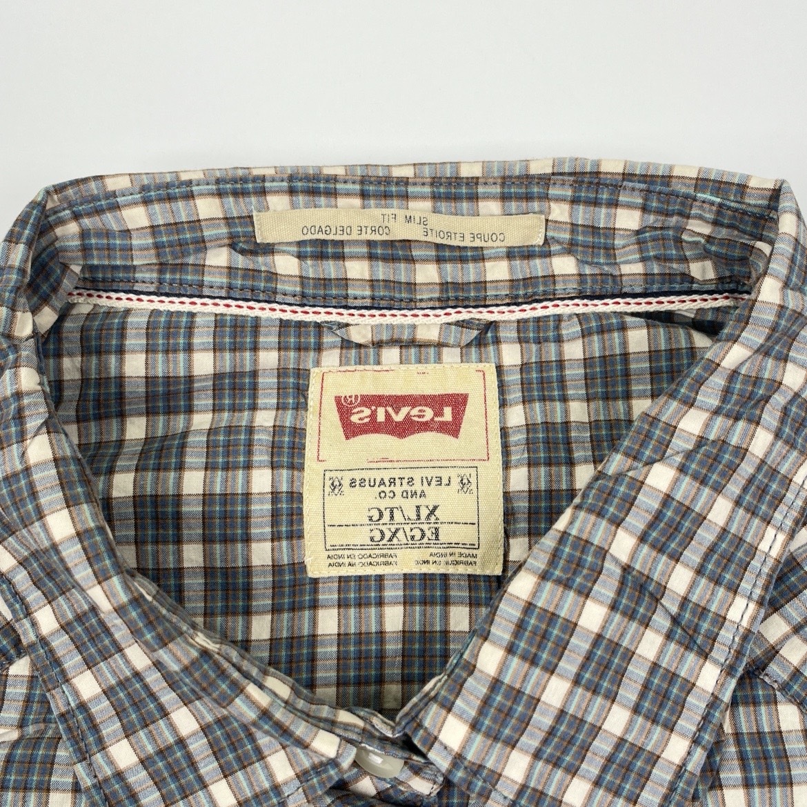 XL Levi's リーバイス チェックシャツ グリーン系 半袖 リユース ultramto sh0600_画像3