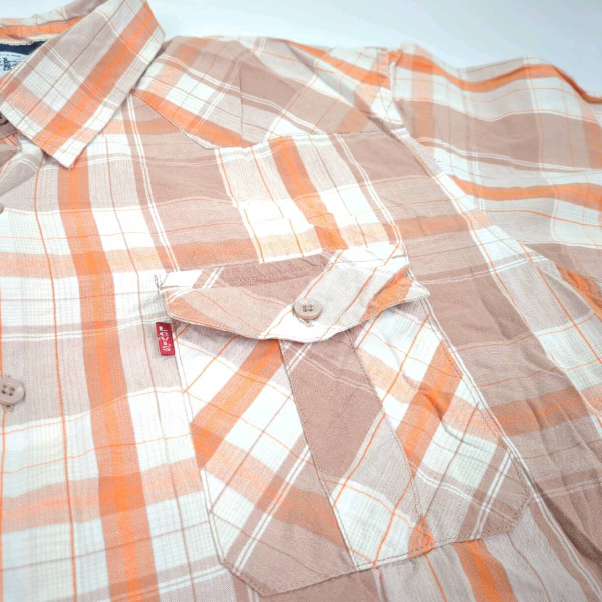 XXL Levi's リーバイス チェックシャツ オレンジ ブラウン 半袖 リユース ultramto sh0581