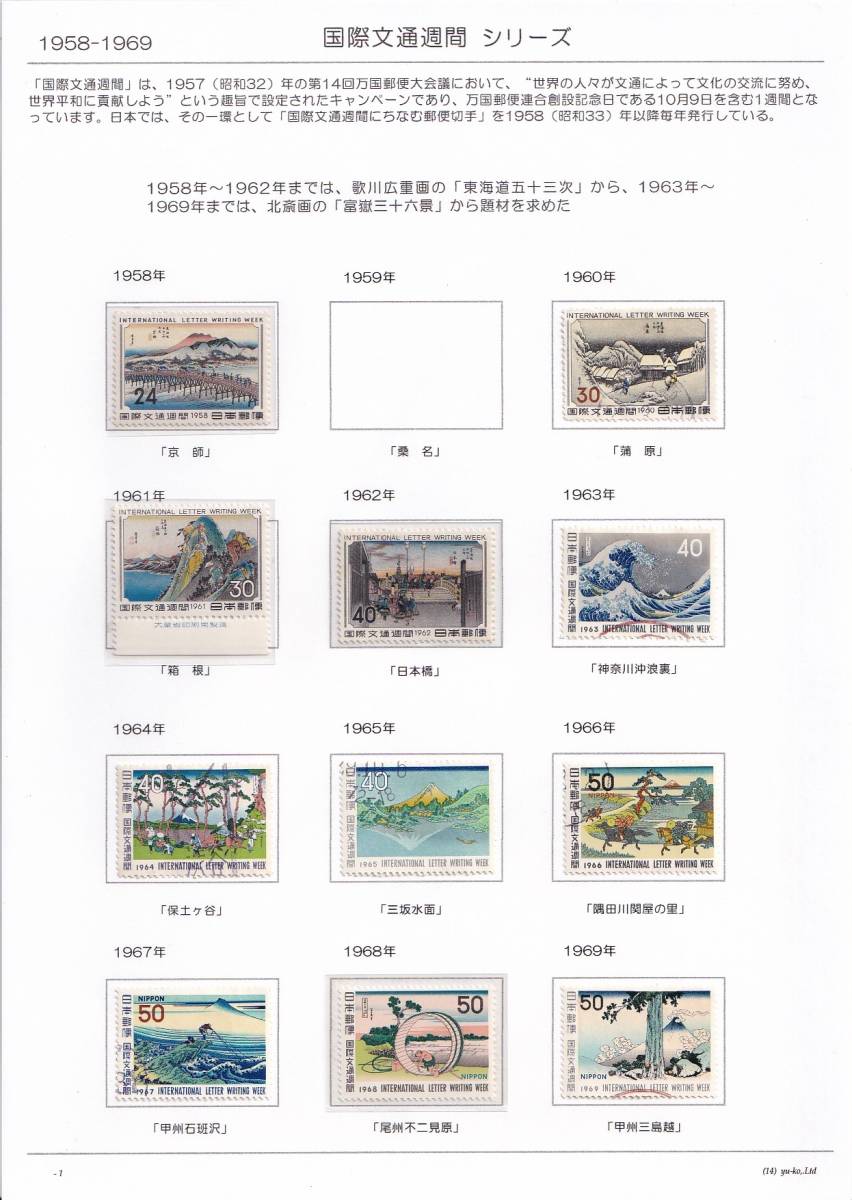 14 使用済切手整理用 リーフ（台紙）「国際文通週間切手シリーズ」 12Ｐ_画像1