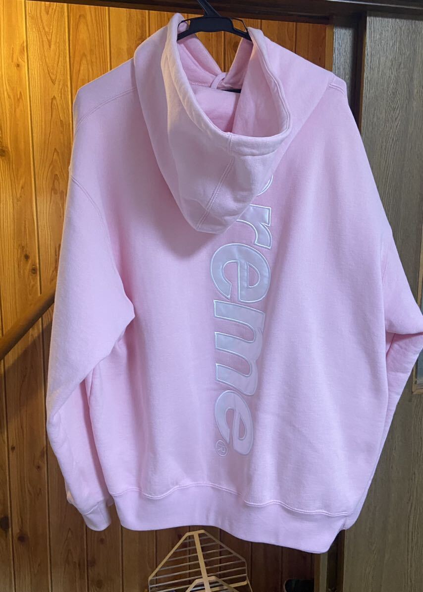 1円　シュプリーム supreme 2023AW Satin Applique Hooded Sweatshirt サテンアップリケスウェット パーカー ピンク pink L box logp_画像3
