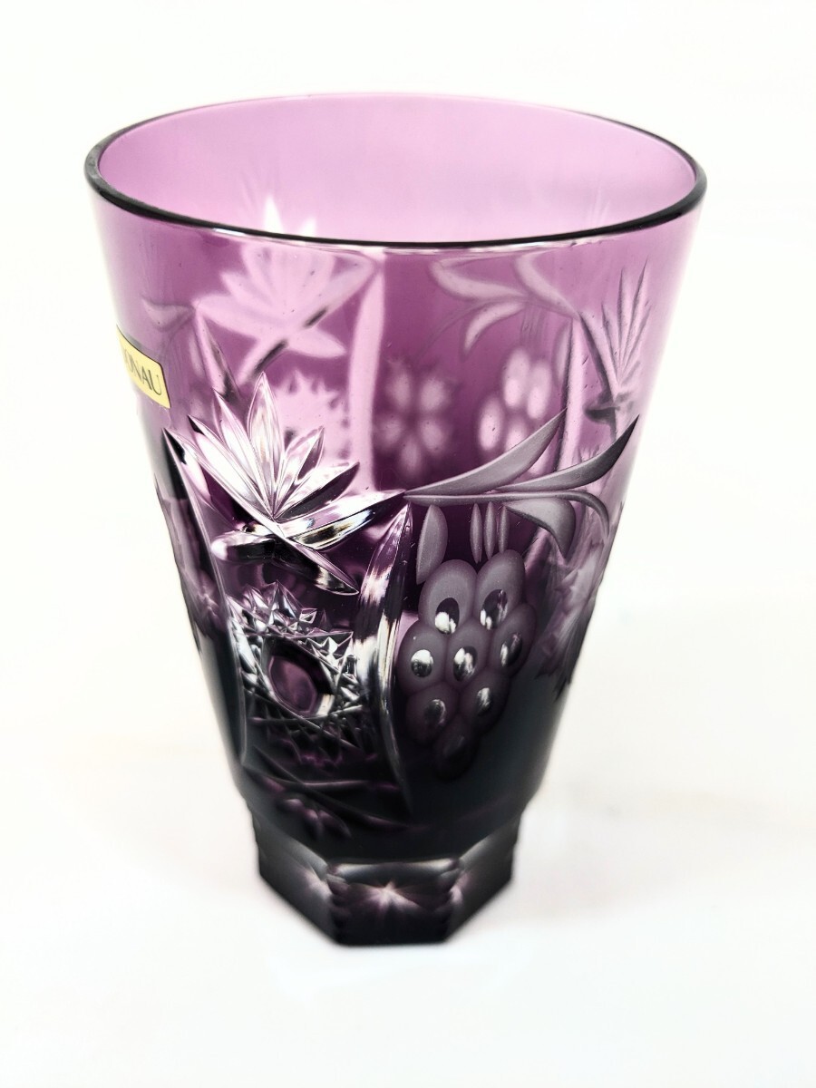 グラス まとめて CRYSTAL DONAU クリスタル ドナウ コップ ガラス 花柄 紫 パープル ロックグラス ワイングラス レトロ 昭和レトロ_画像3