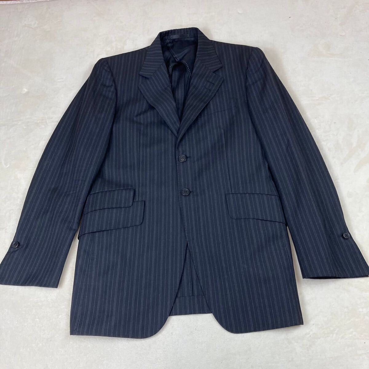  beautiful goods Paul Smith × Ermenegildo Zegna stripe black setup suit top class Italy cloth M tailored jacket unlined in the back 