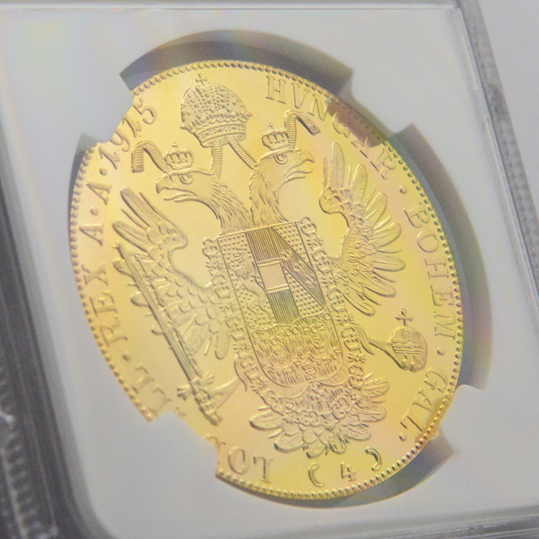 貴重なプルーフコイン PF66 ULTRA CAMEO オーストリア 4ダカット 金貨 1915年 フランツ・ヨーゼフ1世 NGC リストライク アンティークコイン_画像9
