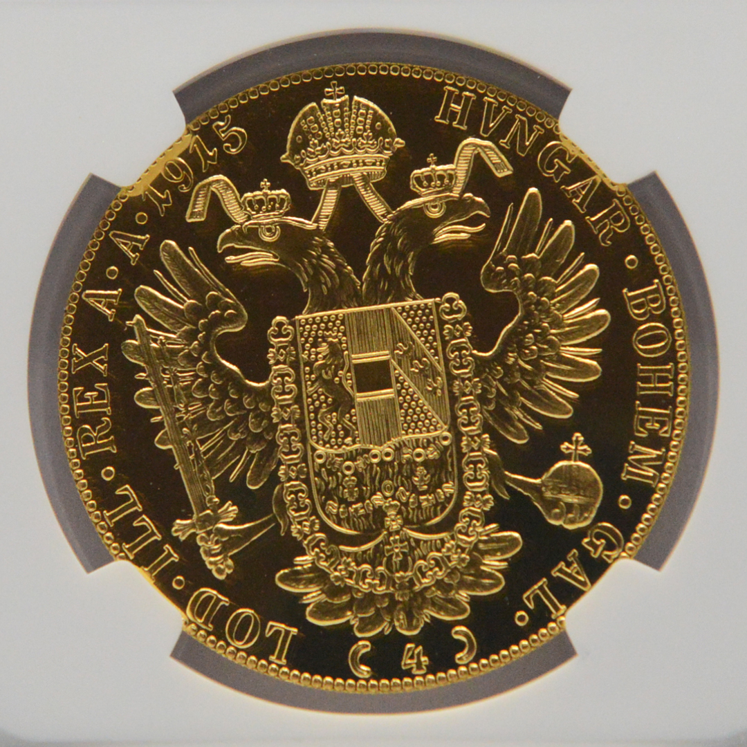 貴重なプルーフコイン PF66 ULTRA CAMEO オーストリア 4ダカット 金貨 1915年 フランツ・ヨーゼフ1世 NGC リストライク アンティークコイン_画像7