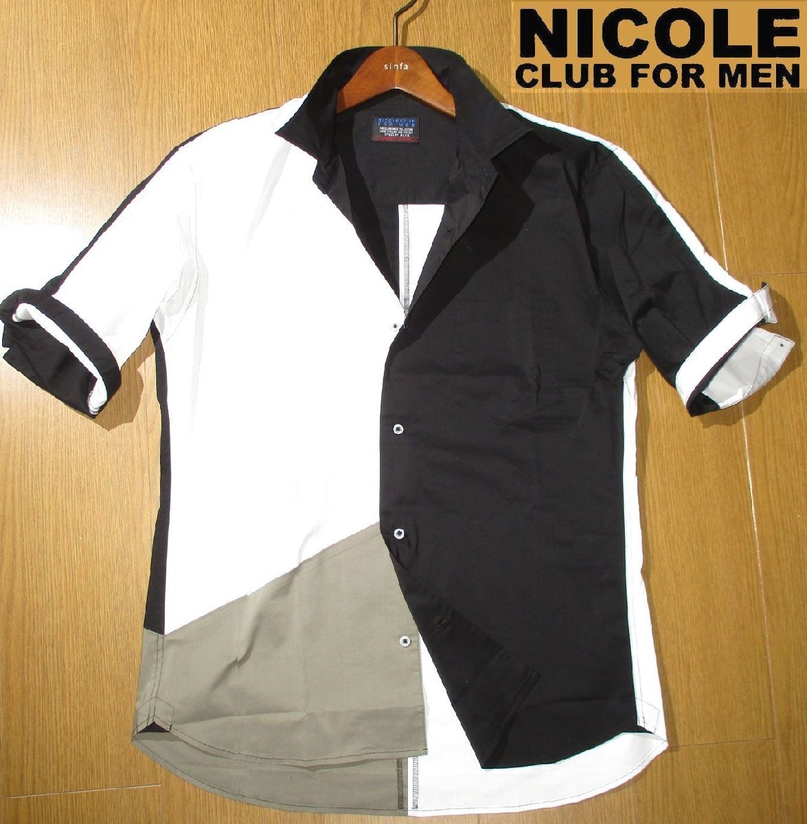  новый товар весна лето L V Nicole NICOLE CLUB FOR MEN V 5 минут рукав рубашка мужской чёрный белый переключатель . дизайн мужской MENS 48