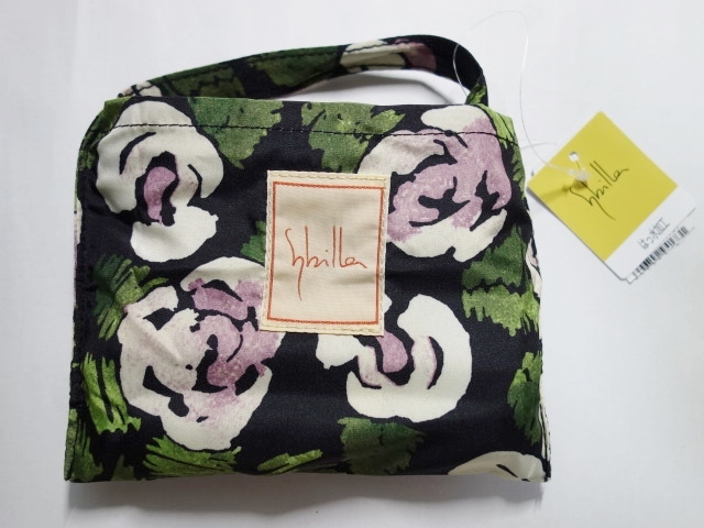  unused * Sybilla sybilla * stylish folding eko-bag * black, green, purple color * floral print * is . water processing *2 according compact storage 