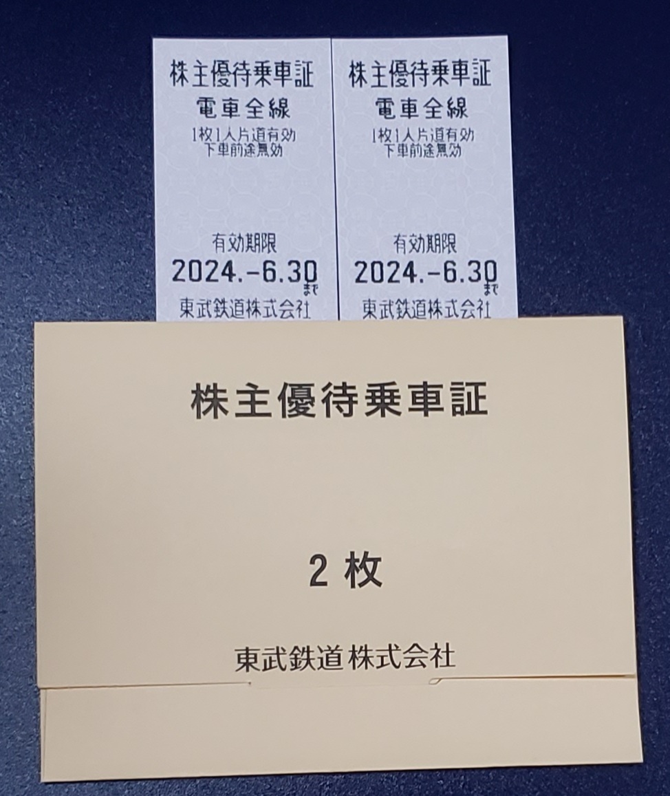 東武鉄道 株主優待乗車証 ２枚 2024年6月30日まで_画像1