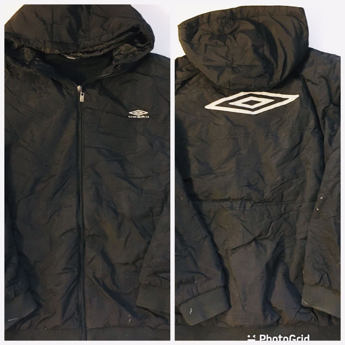 ビッグサイズ アンブロ UMBRO US XL 裏フリース ナイロン 中綿ジャケット 中綿パーカー ブラックの画像1