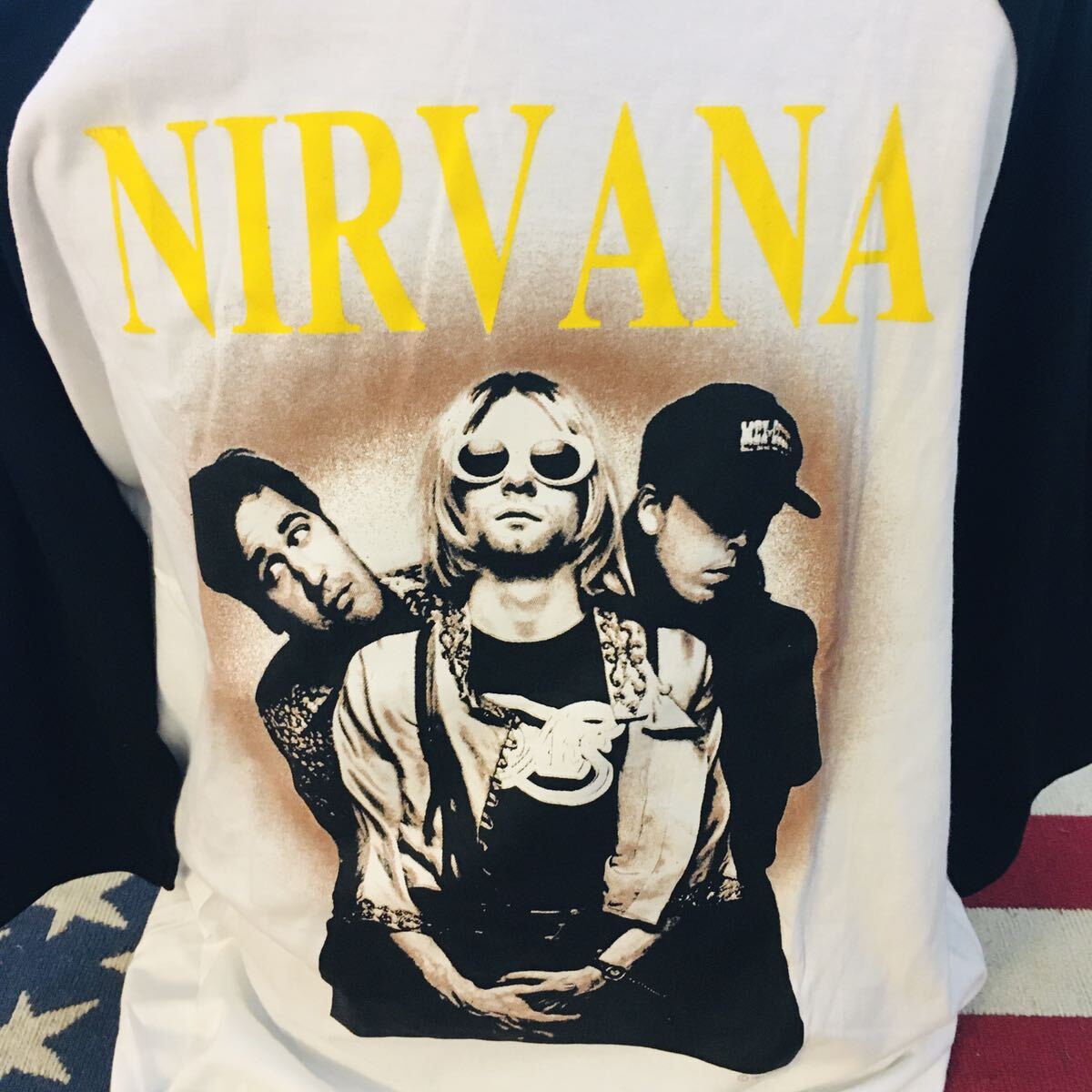 90年代バンド　ニルヴァーナ　Nirvana L ラグラン　バンドTシャツ　.._画像2