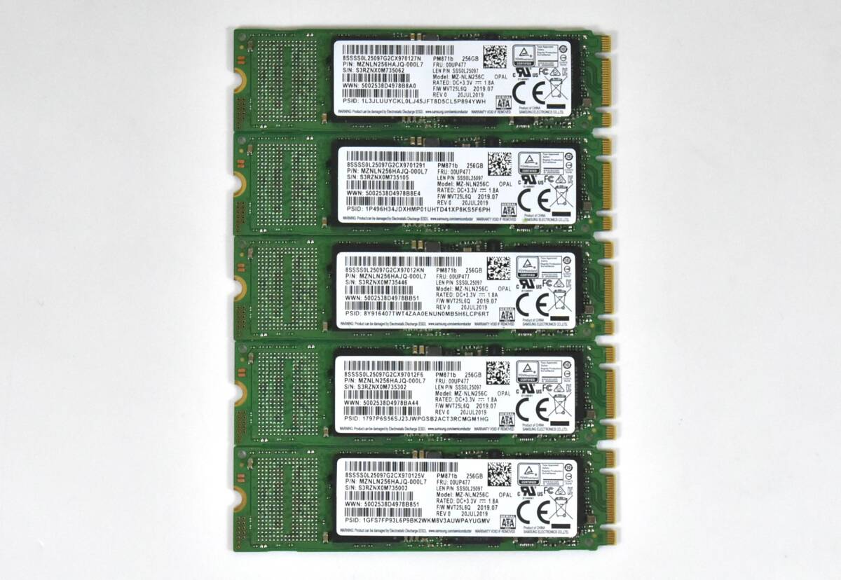 5個セット/SAMSUNG M.2 2280 SSD 256GB /SATA 600/PM871b/健康状態正常,動作確認済み,フォーマット済み/中古品_画像1