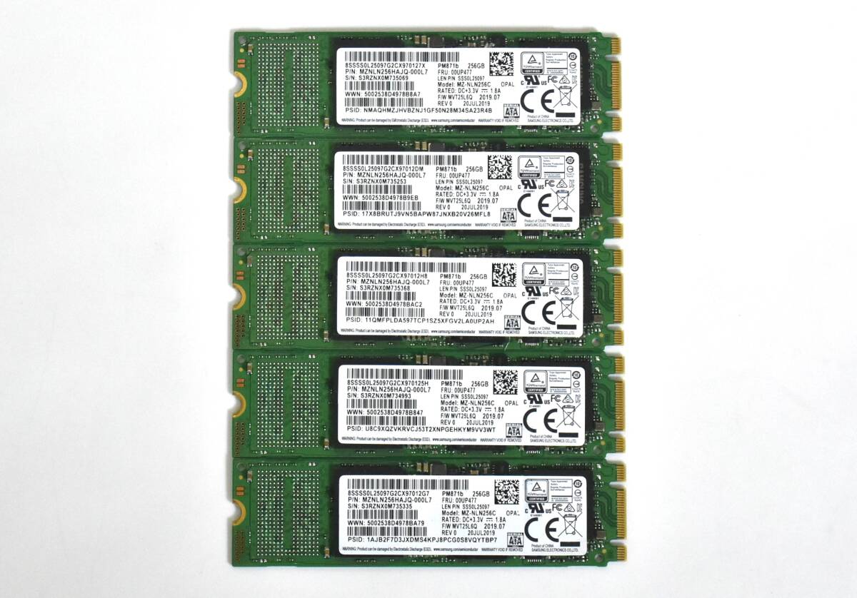 5個セット/SAMSUNG M.2 2280 SSD 256GB /SATA 600/PM871b/健康状態正常,動作確認済み,フォーマット済み/中古品_画像1