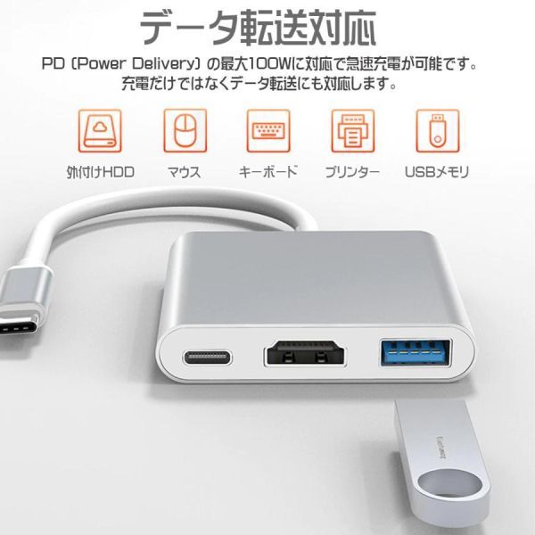 送料無料 USBハブ Type-C 3in1 PD100W対応 4K対応HDMIポート USB3.0ポート 高速 軽量 1014黒　1015銀_画像7