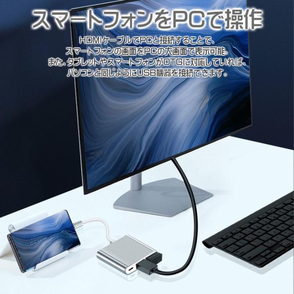 送料無料 USBハブ Type-C 3in1 PD100W対応 4K対応HDMIポート USB3.0ポート 高速 軽量 1014黒　1015銀_画像8