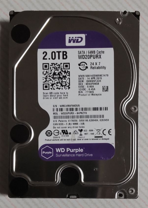 DIGA 2TB増量修理交換用HDD DMR-XP,XW,BR,BW各品番用（未使用、0時間、正常、WD-Purple）の画像1