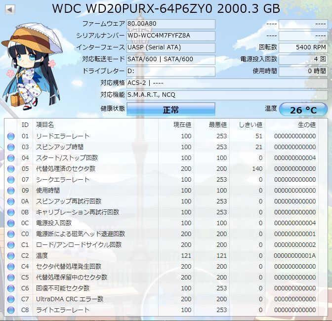 DIGA 2TB増量修理交換用HDD DMR-BRT, BWT, BZT各品番用（未使用、0時間、正常、WD-Purple）_画像3