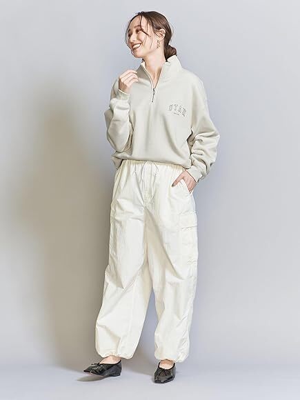 【WEB限定】BEAUTY&YOUTH UNITED ARROWS 23AW ワンポイントロゴハーフジップスウェット 男女兼用 丸味あるゆったりシルエット ナチュラル L_画像3