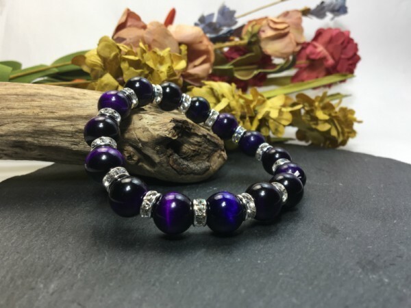  Power Stone bracele purple Tiger I 12mm natural stone breath silver better fortune luck with money .. beads breath men's man 