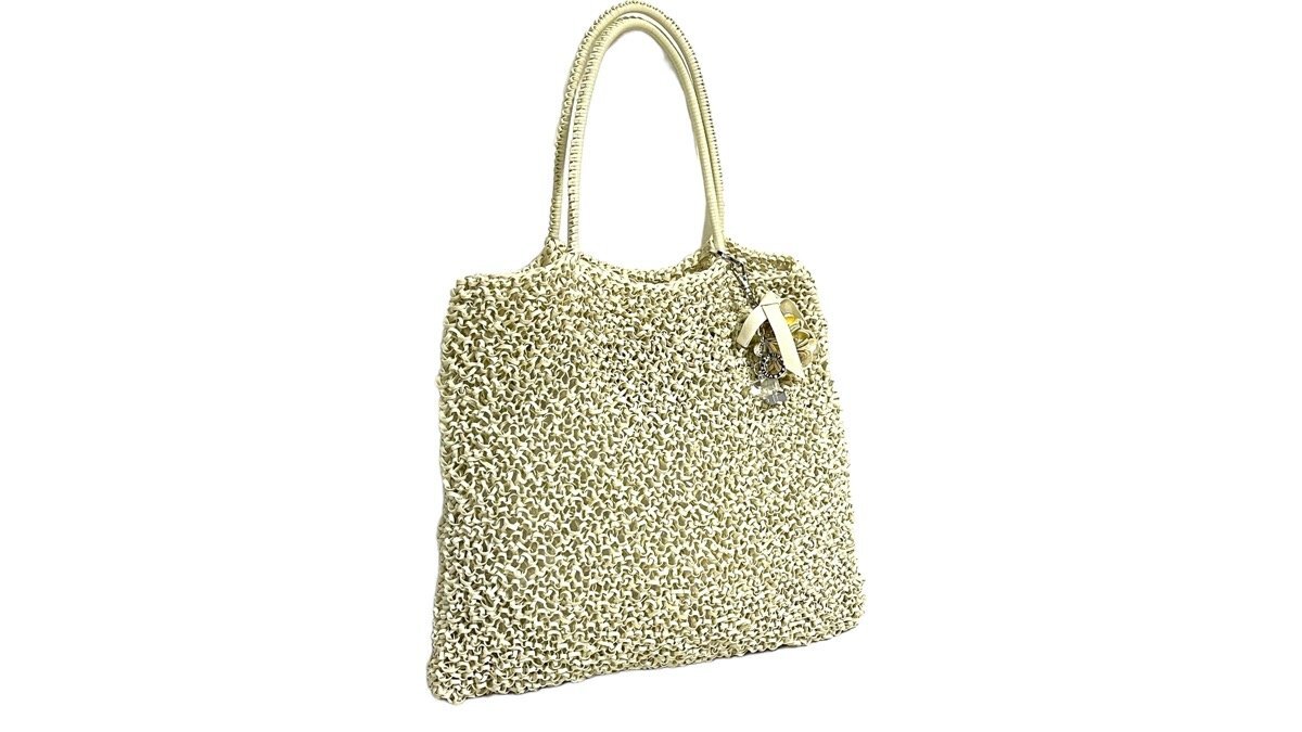 1 jpy * ultimate beautiful goods * Anteprima *fio-li charm attaching! square type tote bag * mat white * wire flower . flower handbag 