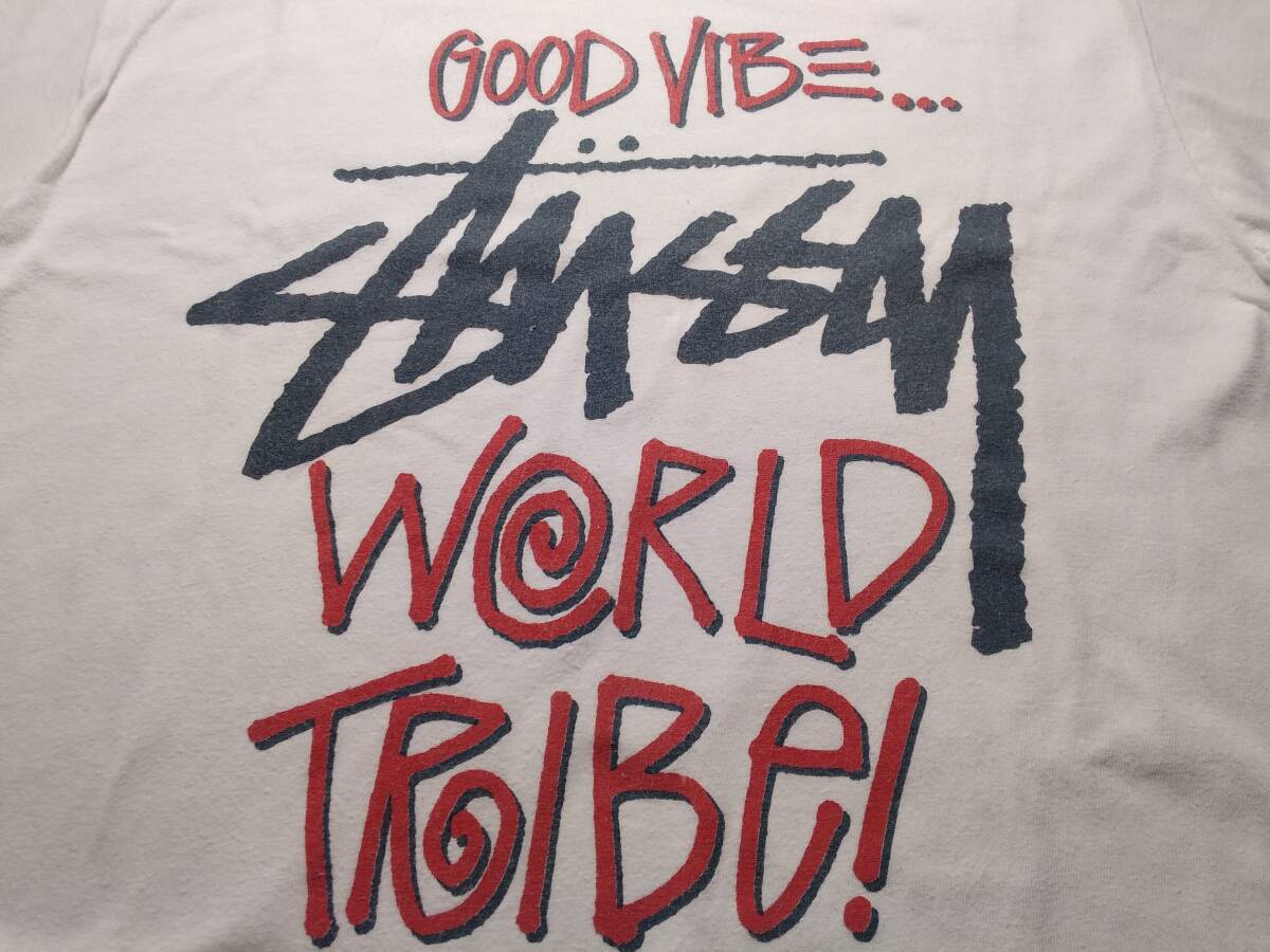 ★USED STUSSY 【Tシャツ】 メンズ サイズM ホワイト ステューシー WORLD TRIBE_画像2